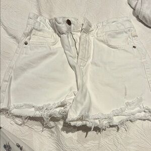 Zara White Jean Shorts Frayed Hem Denim